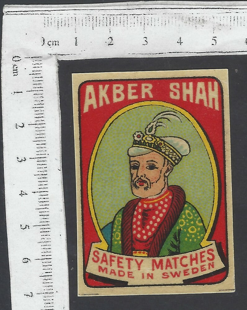 AOP India vintage matchbox label AKBER SHAH