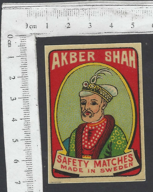 AOP India vintage matchbox label AKBER SHAH