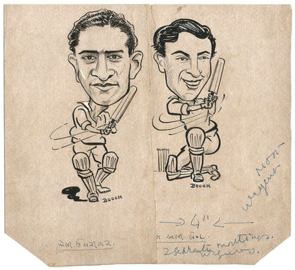 Cricket 1960 India Pakistan Polly Umrigar AA Baig sketches by cartoonist R Booch
