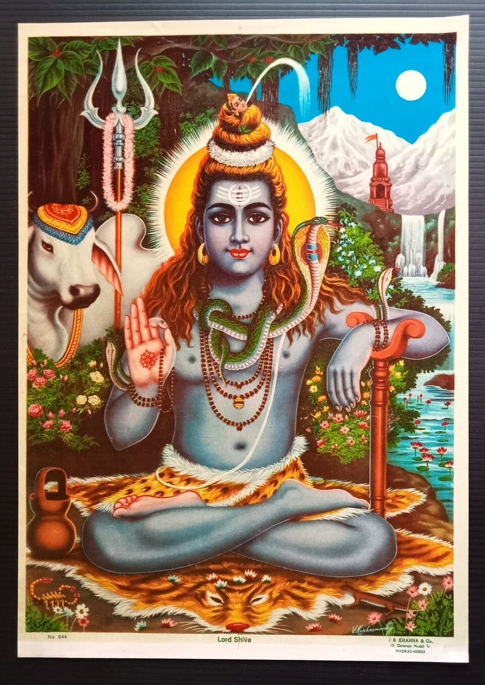 India LORD SHIVA Hindu God Poster J.B.KHANNA & Co. 9.5"x13" inches