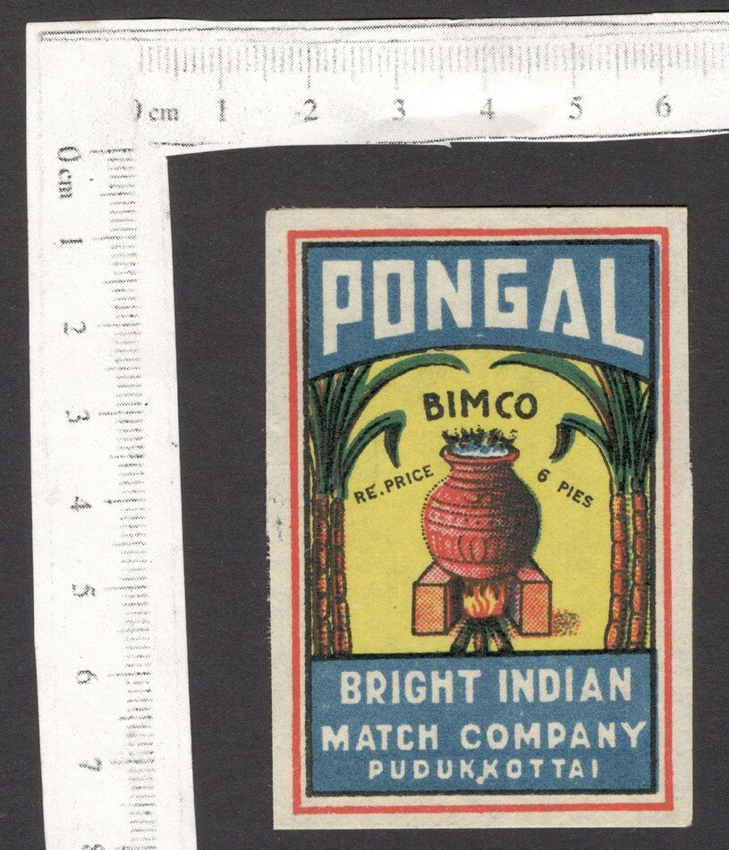 India 1950s matchbox label PONGAL