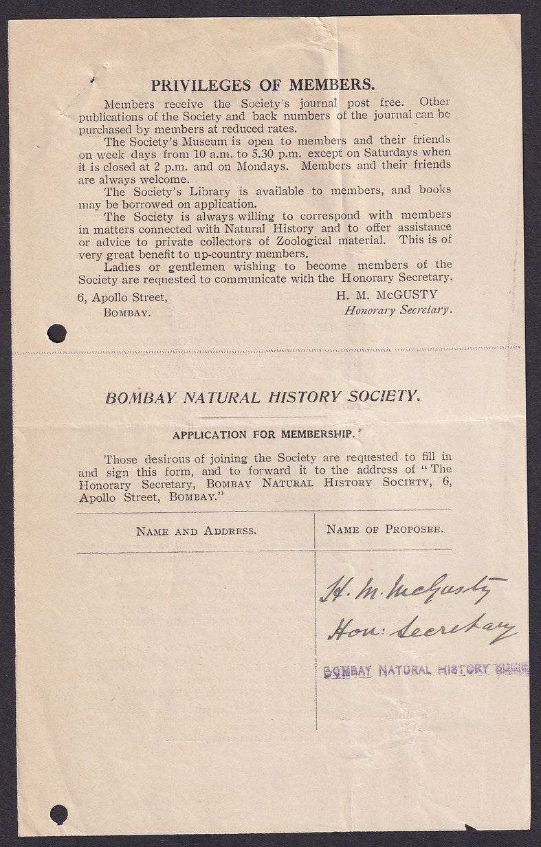 India BOMBAY NATURAL HISTORY SOCIETY ephemera
