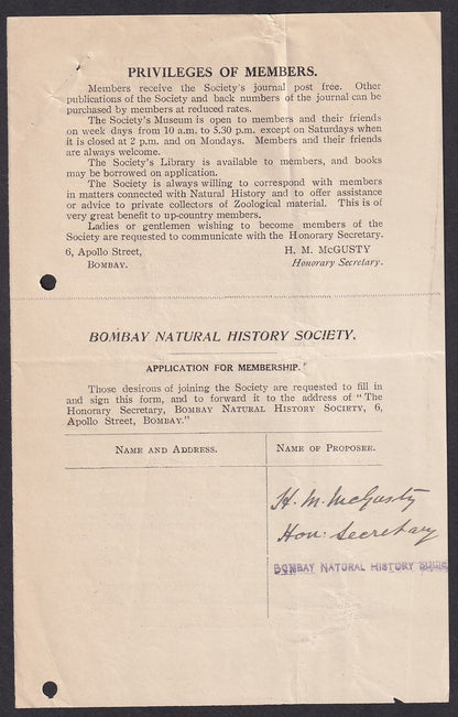 India BOMBAY NATURAL HISTORY SOCIETY ephemera