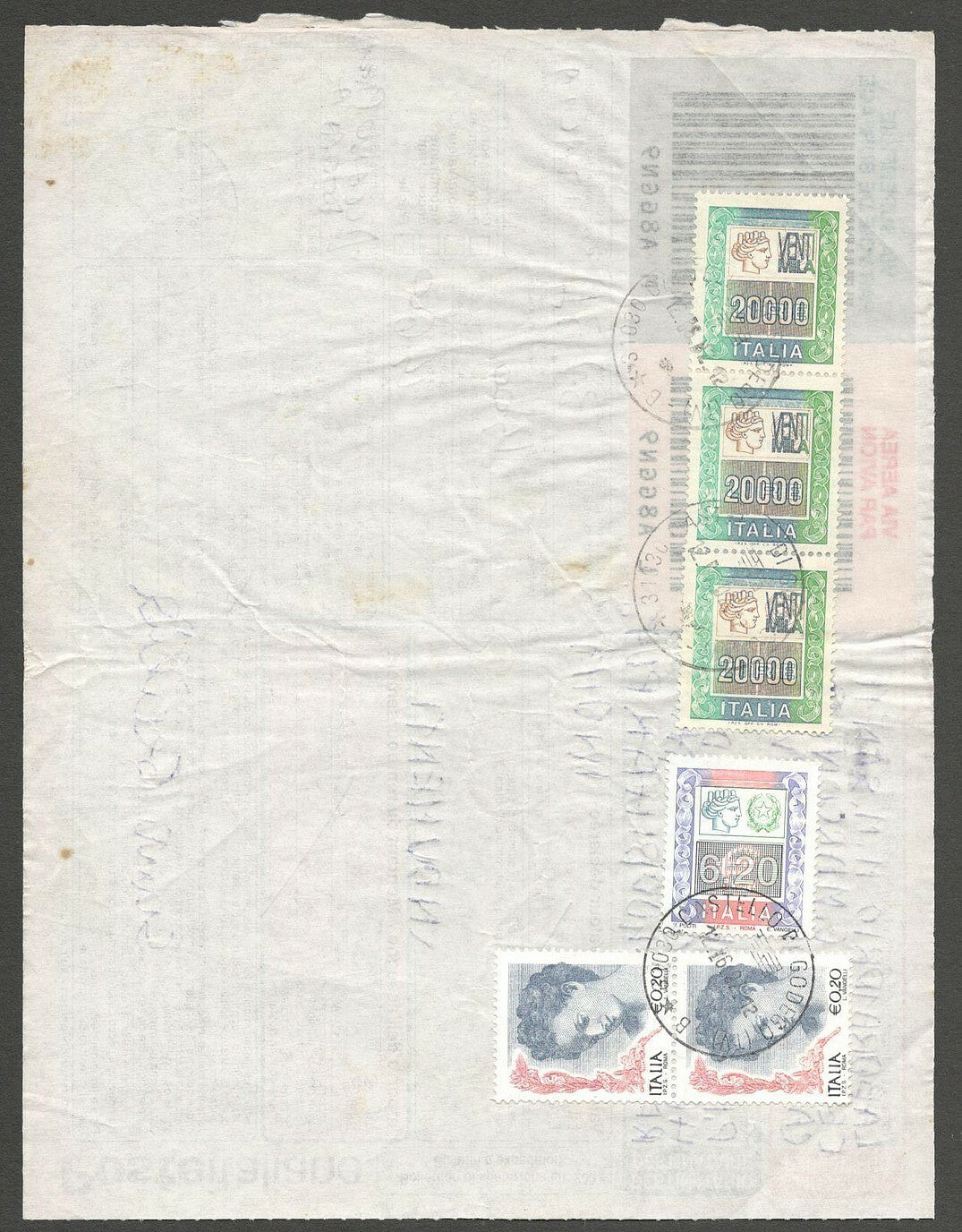AOP Italy 2001 parcel card to India with a combination of Euro & Lire top values