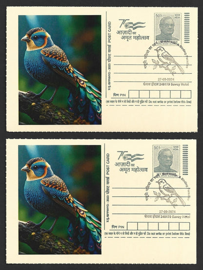 India 2024 Birding Paradise Savoy Hotel postmarks on cards PEACOCKS (15)