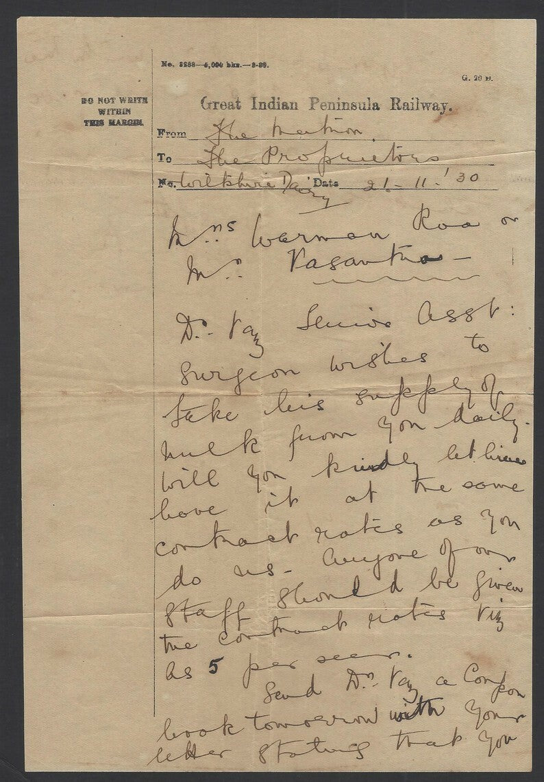 Great India Peninsular Railway 1930 letter
