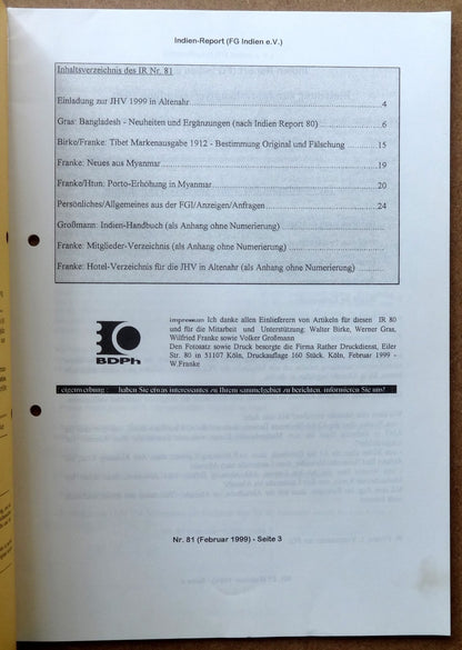 INDIEN REPORT ISC India Study Circle Germany Journal February 1999