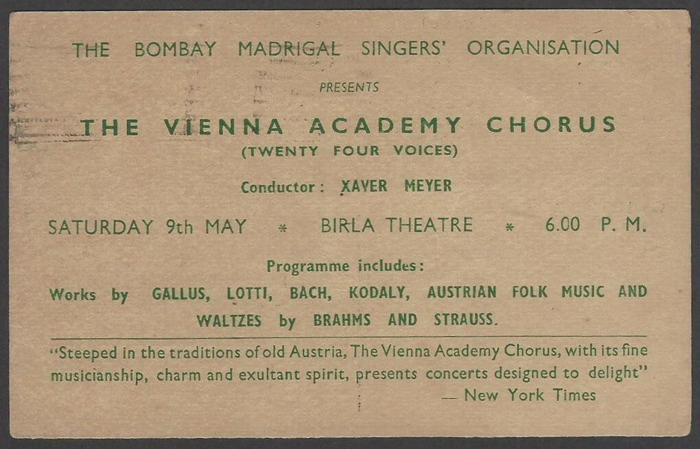 The Vienna Academy Chorus 1964 India performance advertisement