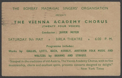 The Vienna Academy Chorus 1964 India performance advertisement