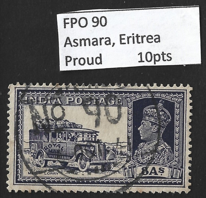 India KGVI 1937 8a Dak Tonga canc. FPO 90 ASMARA, Eritrea