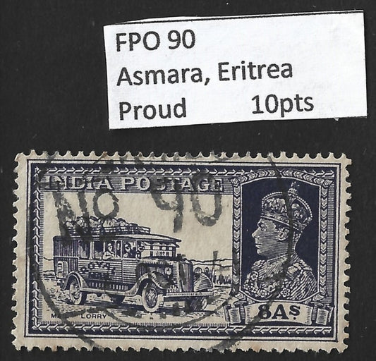 India KGVI 1937 8a Dak Tonga canc. FPO 90 ASMARA, Eritrea