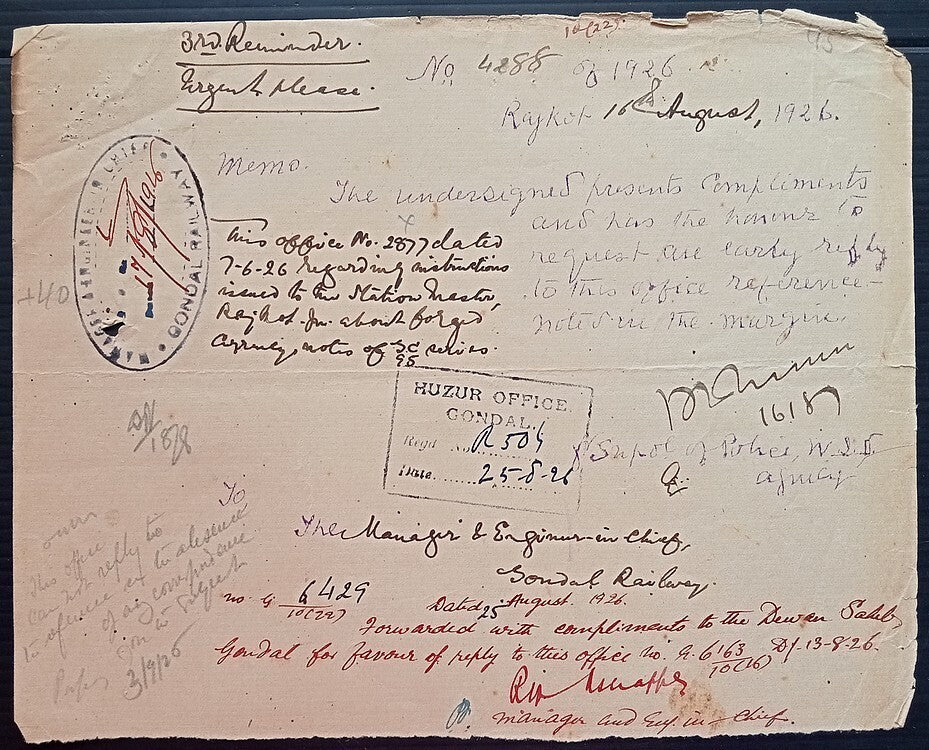 (AOP) India 1926 Official correspondence about FORGED CURRENCY