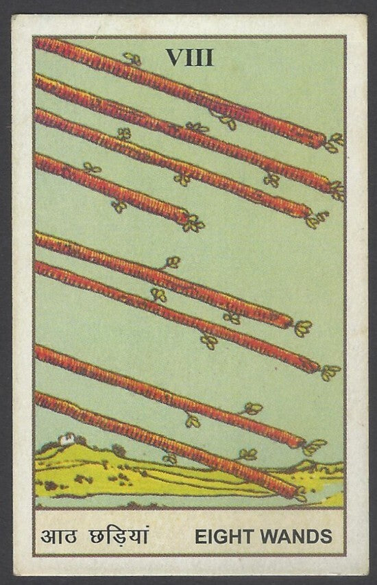 AOP India Vintage Hindu TAROT card Eight Wands