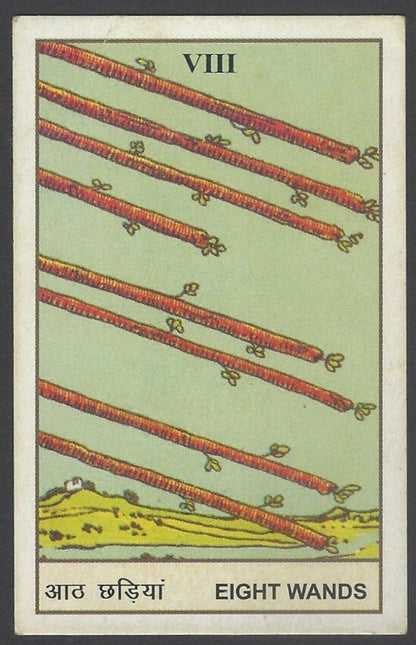 AOP India Vintage Hindu TAROT card Eight Wands