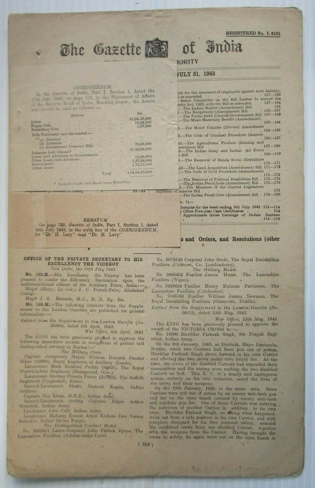 The Gazette of India 1943 issues (10)