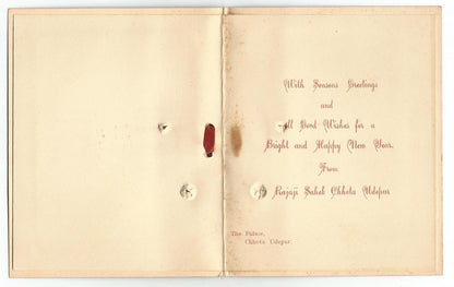 India 1930s crested New Year Greeting card from the Raja of Chhota Udepur