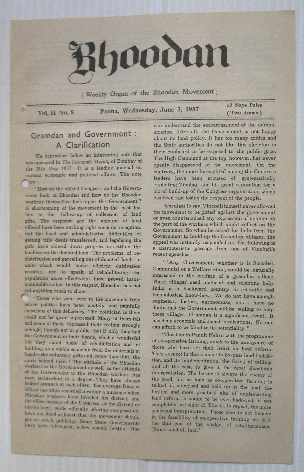 BHOODAN Weekly of the Bhoodan Movement India 1957 issues (27)