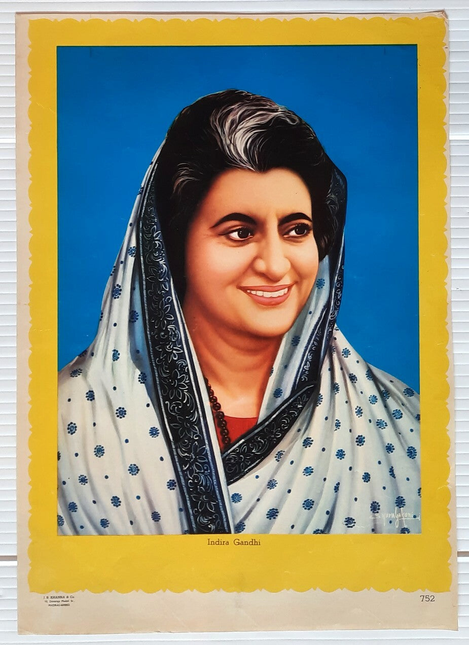 AOP India INDIRA GANDHI J. B. Khanna 9.5" x 13.25" vintage poster