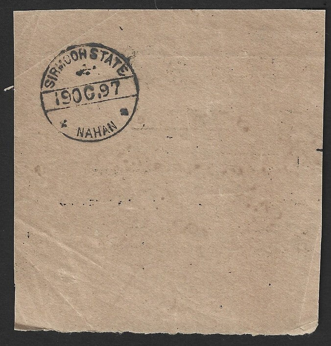 India Sirmoor State postal receipt 1897