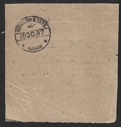 India Sirmoor State postal receipt 1897