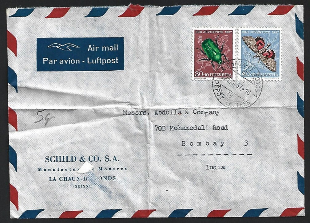 (AOP) Switzerland #270-71 on 1957 cover to India