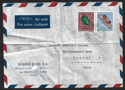 (AOP) Switzerland #270-71 on 1957 cover to India