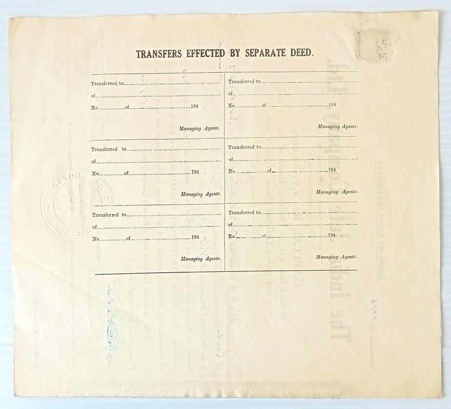 AOP India The India Jute Co. Ltd. share certificate