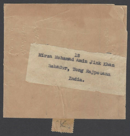 AOPIMT Iraq 1938 wrapper to Tonk State, India 