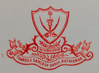 DHROL India 1943 crested letter signed by ruler Thakore Chandrasinhji Dipsinhji