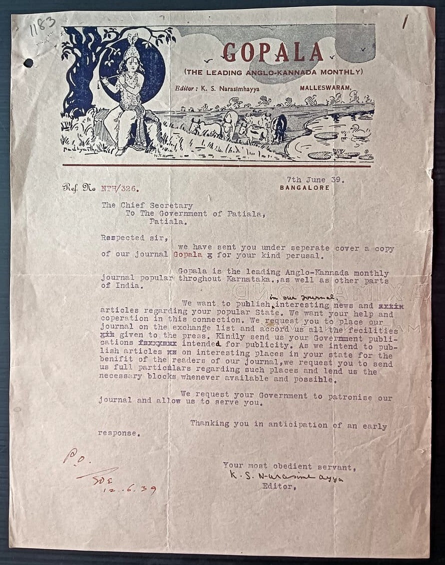 India 1939 pictorial letterhead GOPALA Anglo Kannada Weekly