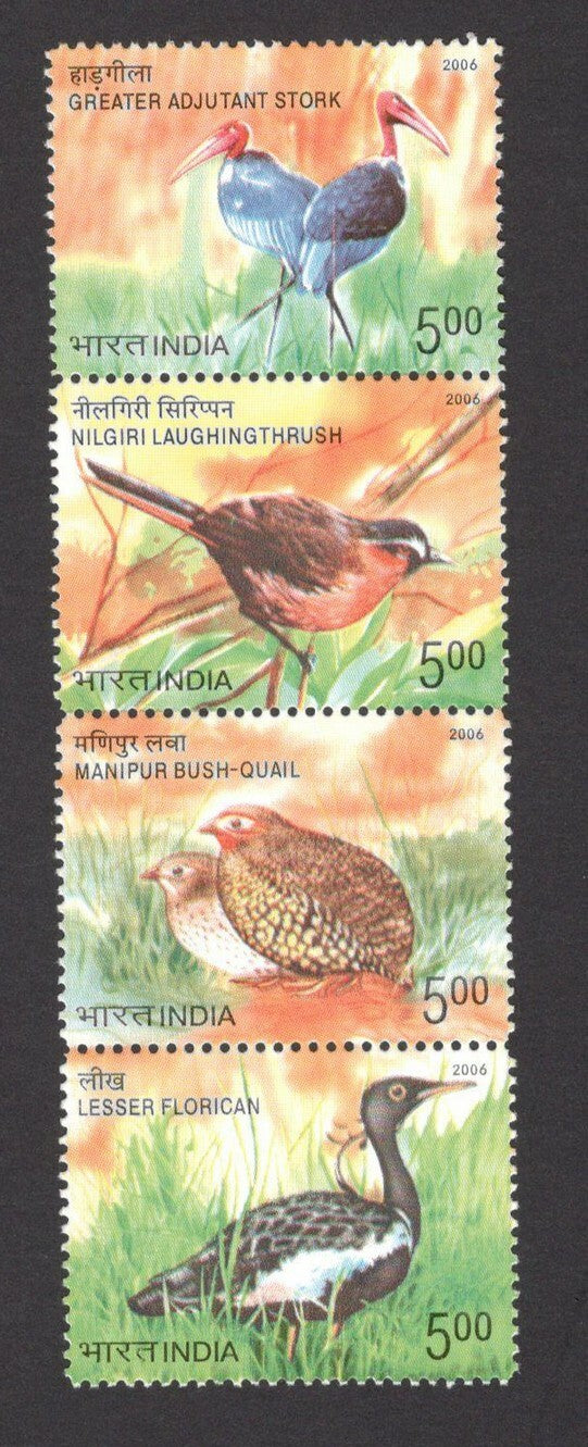 India 2006 Endangered Birds se-tenant strip of 4 MNH