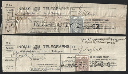 India 1875-1906 collection of telegraph receipts used from 18 different towns