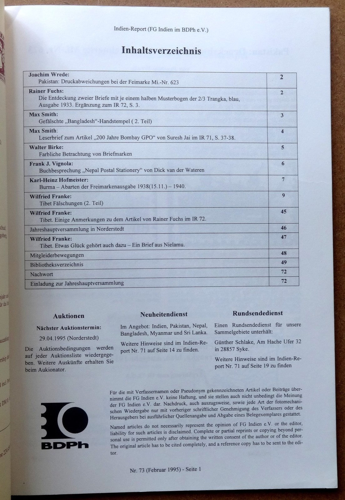 INDIEN REPORT ISC India Study Circle Germany Journal February 1995