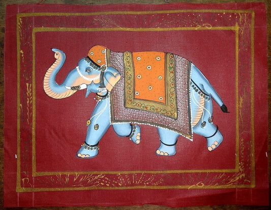 Watercolor on fabric ELEPHANTS x 5 paintings 10” x 13” India