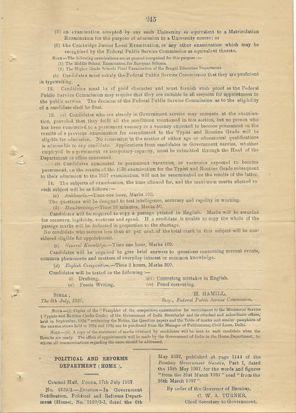 India 1937 gazette: Army lady recruitment WIDOWS & SPINSTERS ONLY