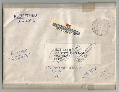 India 2003 Temple strip of 4 on RTS padded cover to France & back