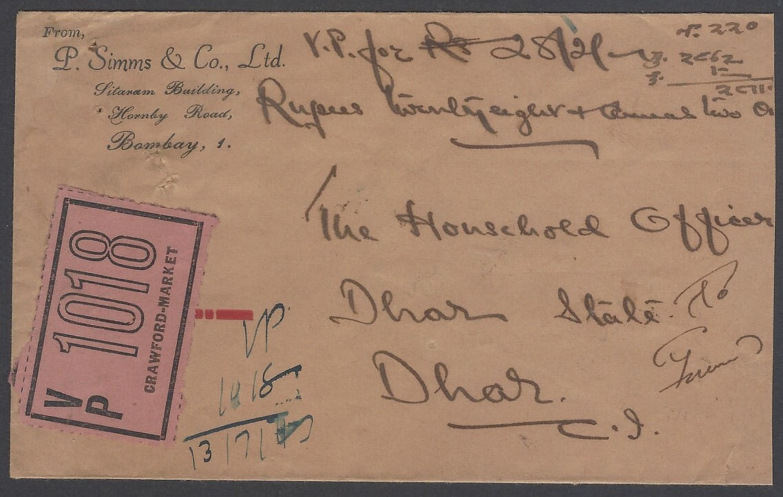 AOP India 1943 KGVI CRAWFORD MARKET VPP cover