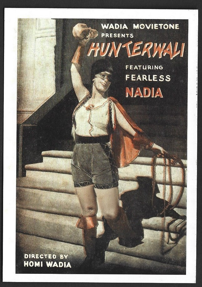 AOP Bollywood Wadia Movietone pc showing poster of HUNTERWALI Fearless Nadia