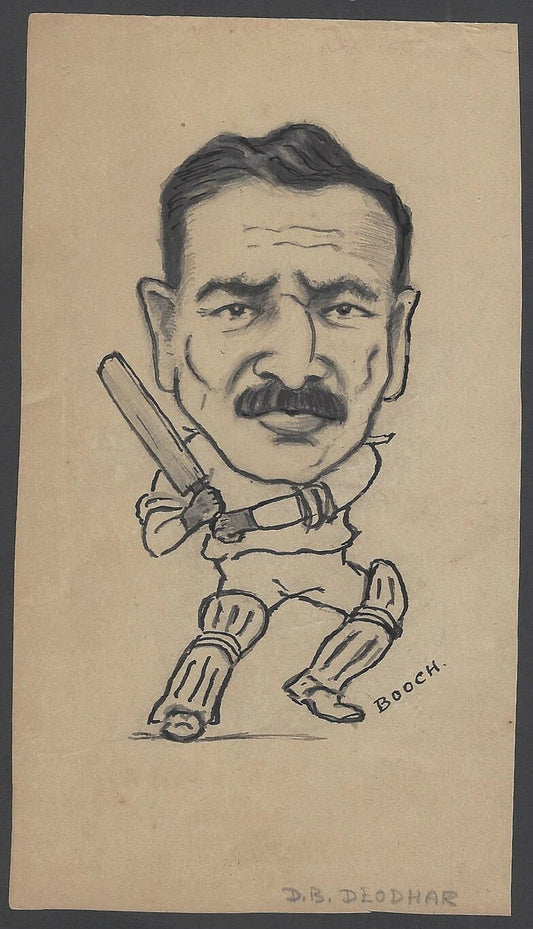 Cricket India 1940s sketch by cartoonist R Booch of D B Deohar