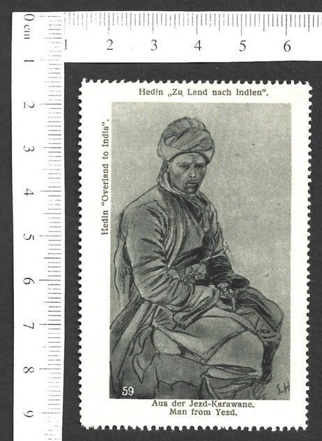 Vintage OVERLAND TO INDIA poster stamp - MAN FROM YEZD zaz