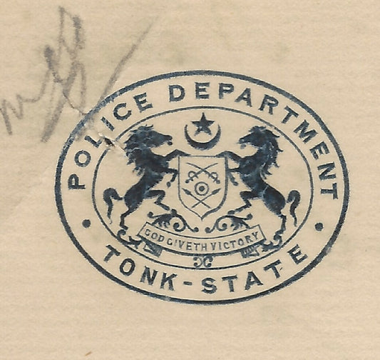 India 1920 crested letterhead POLICE DEPARTMENT TONK STATE