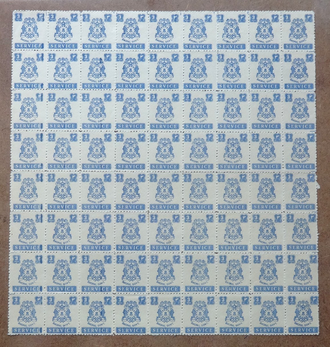 India Bhopal State 1944-49 3p blue block of 72 MNH £72.00 for MH
