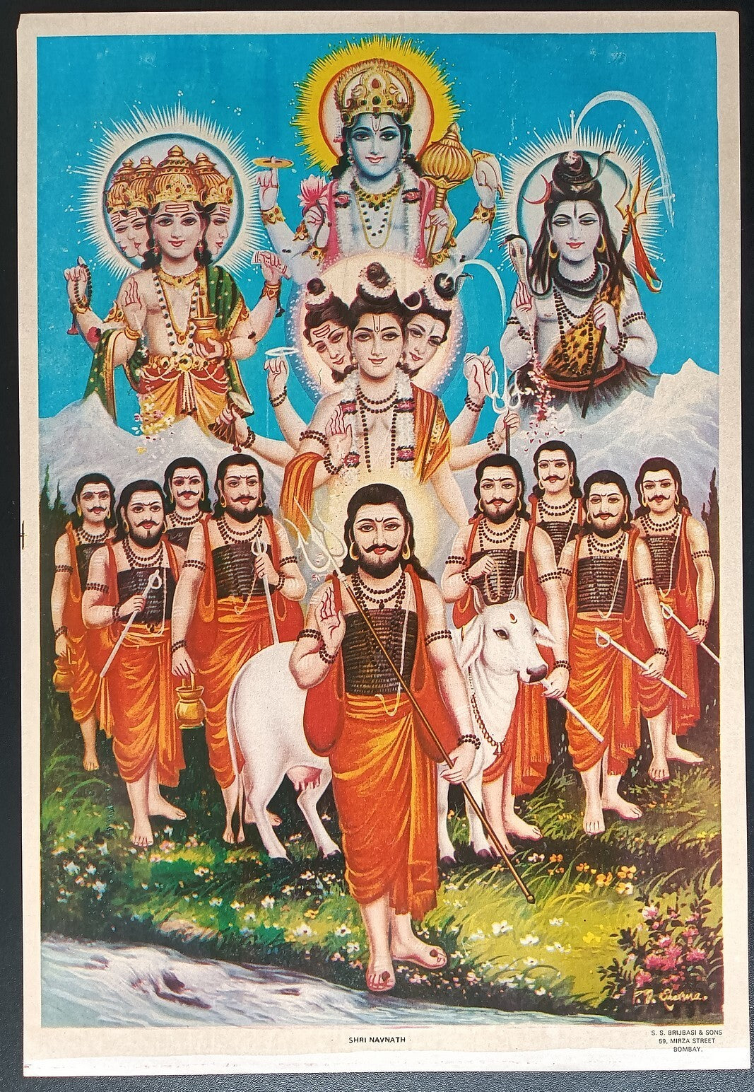 India vintage Poster SHRI NAVNATH 9.5"x 14.5" inches by S.S. Brijbasi & Sons
