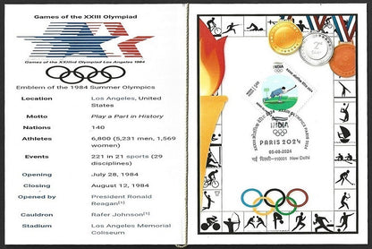 India 2024 Paris Olympics souvenir with 1984 Los Angeles, US Olympics cachet