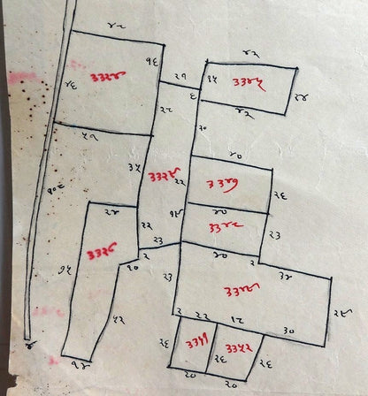 India 1939 hand drawn street map with Bhartpur State Court Fee stamp 11.5”x30.5”