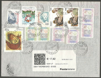 AOP Italy 2001 parcel card to India with a combination of Euro & Lire issues