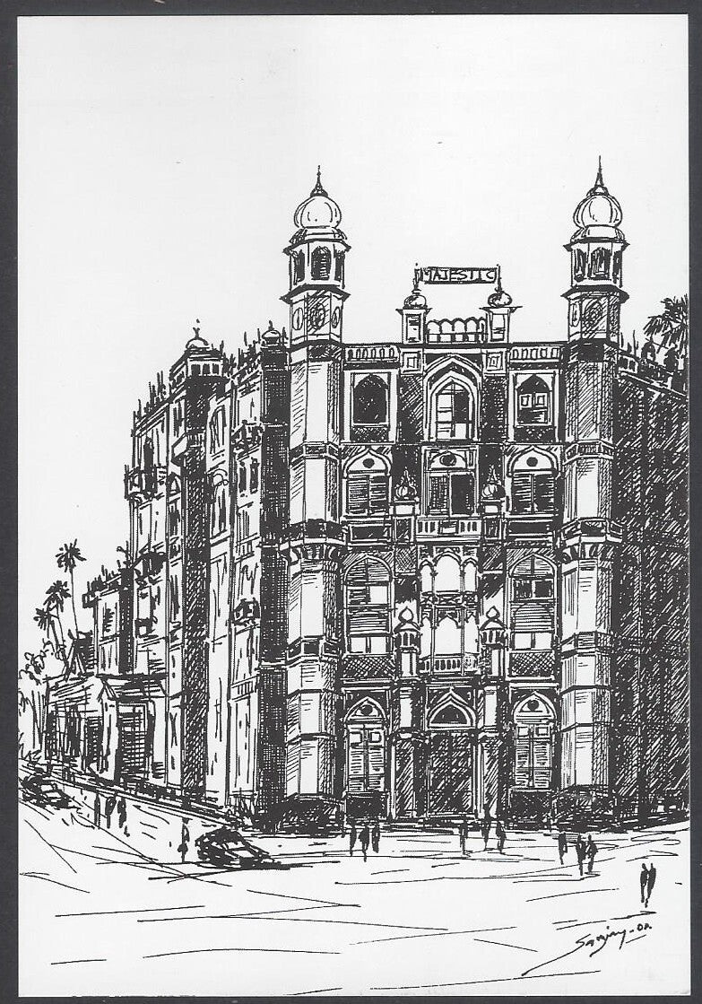AOP India BOMBAY sketch postcard MAJESTIC BUILDING