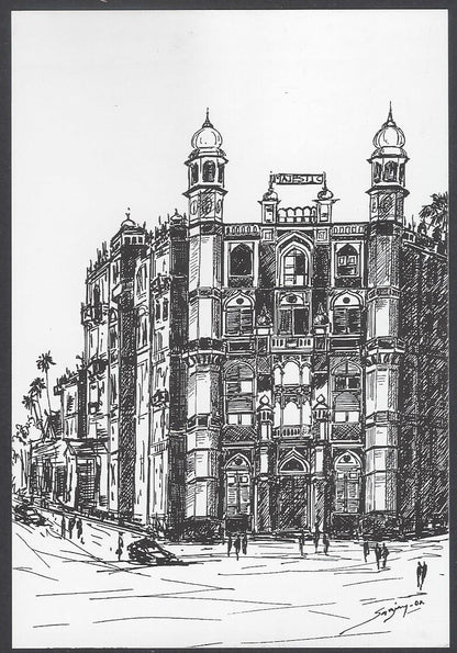 AOP India BOMBAY sketch postcard MAJESTIC BUILDING