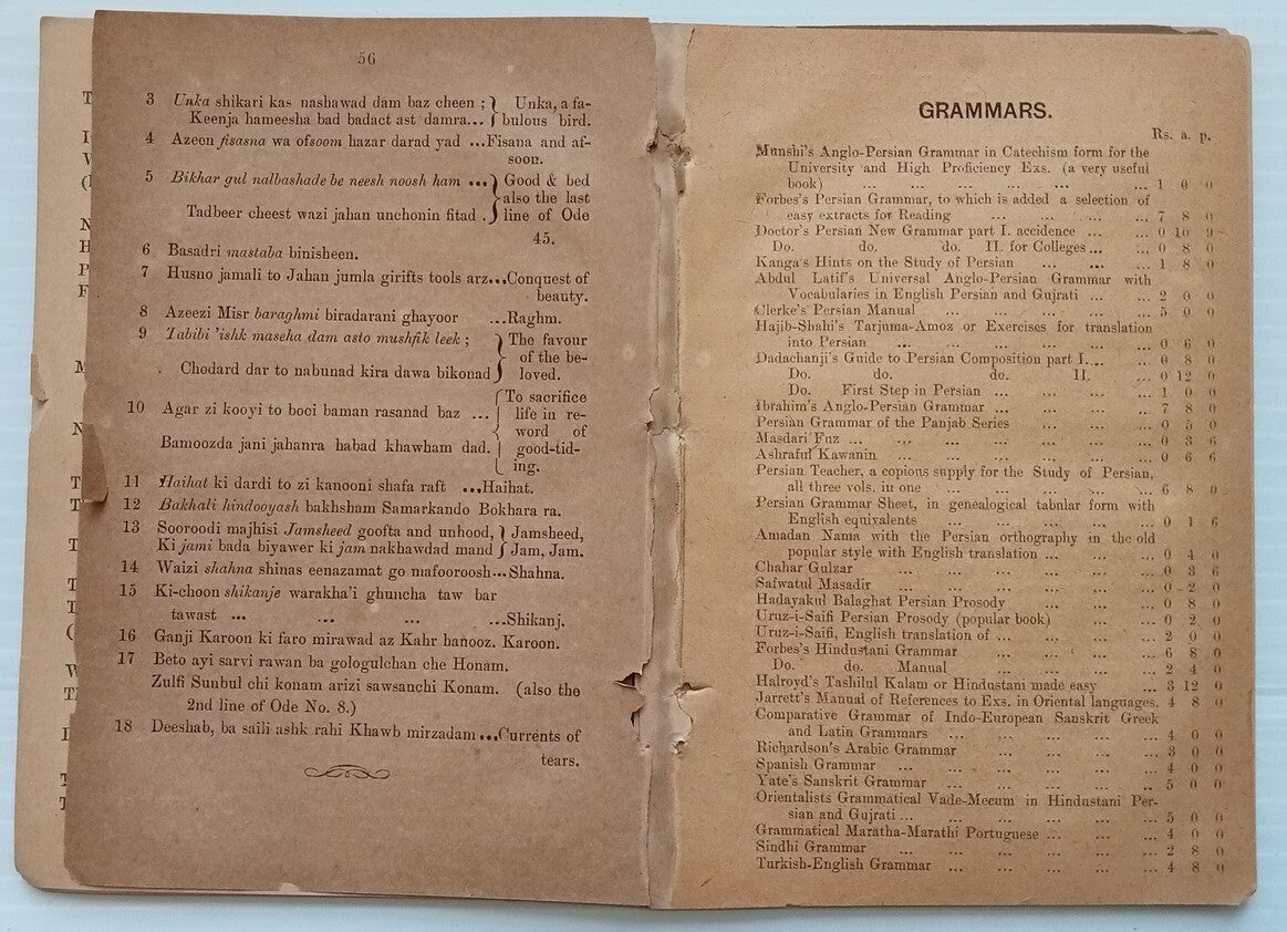 AOP DEWAN I HAFIZ Odes 51-100 SC 1892 see condition India 