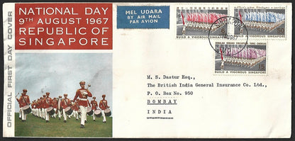 (AOP) Singapore 1967 National Day FDC to India